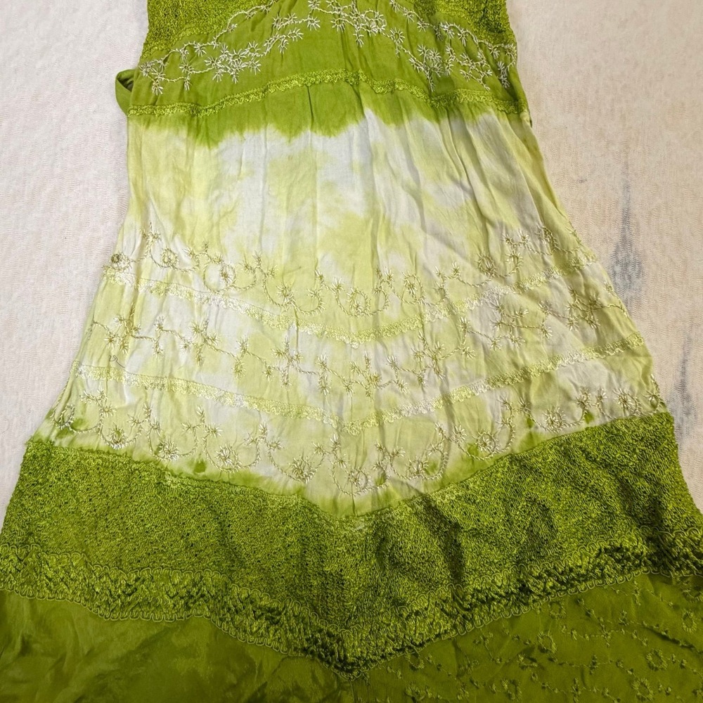 Advance Apparel Green Boho Halter Dress Tie Dye Embroidered Free Size - Picture 3 of 8